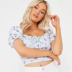 Image of I Saw It First Petite Floral Print Milkmaid Crop Top - Blue