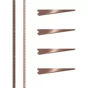 Image of Rothley Antique Twin Slot Shelving Kit 1600mm Uprights (x2) & 320mm Brackets (x4) in Copper Steel