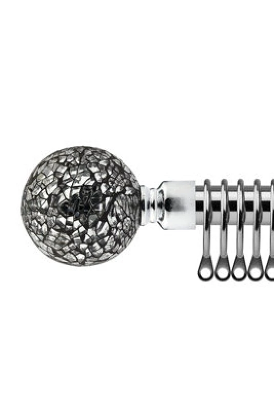 Image of 16-19mm Mirrored Extendable Metal Curtain Pole Set Chrome 120-210Cm