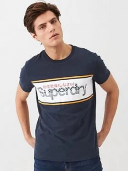 Image of Superdry Core Logo Stripe T-Shirt - Navy, Size 2XL, Men