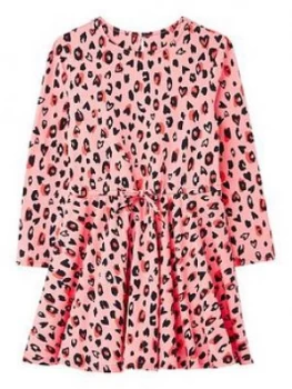 Image of Joules Girls Fiona Leopard Print Jersey Dress - Pink, Size 4 Years, Women