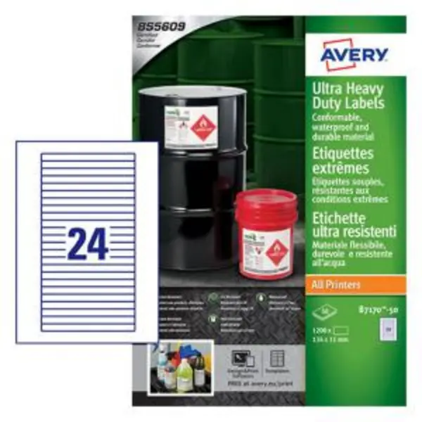 Image of Avery Ultra Resistant Labels 11 x 134mm Permanent 24 Labels Per Sheet EXR46477AV