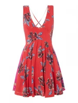 Image of Free People Floral Print Floaty Dress With Contrast Panel Red