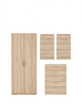 Image of Waterford Ready Assembled 4 Piece Package - 2 Door Wardrobe, Chest Of 5 Drawers And 2 Bedside Chests