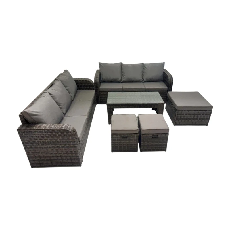 Image of Fimous 3 Seater Sofa Coffee Table with 3 Footstools Dark Grey Mixed Dark Grey Unisex