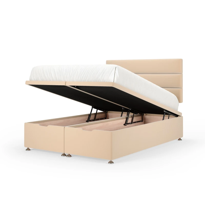 Image of Bedmaster Bedmaster Plush Velvet Ottoman Divan Base And Lined Headboard in Natural Size: Single Natural Single Unisex 7867870427268