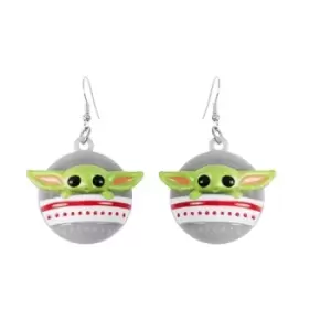 Image of Disney Mandalorian Baby Yoda green white & red Flashing Christmas earrings EH00095RL