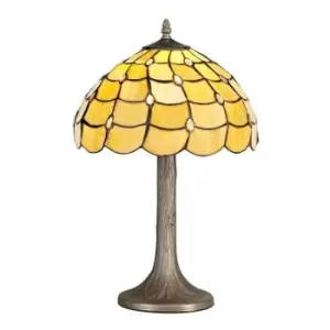 Image of Luminosa Lighting - 1 Light Tree Like Table Lamp E27 With 30cm Tiffany Shade, Beige, Clear Crystal, Aged Antique Brass