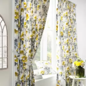 Image of Peony Country Floral Pencil Pleat Curtains Ochre