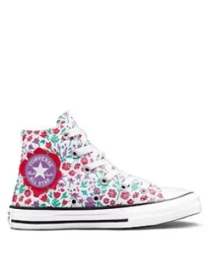 Image of Converse Chuck Taylor All Star Hi Childrens Girls Paper Floral Print Trainers -White/Multi, Size 2