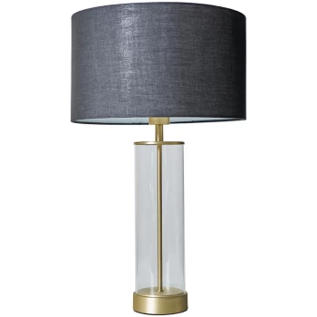 Image of Matt Gold & Clear Tube Table Lamp With Large Lampshade - Black