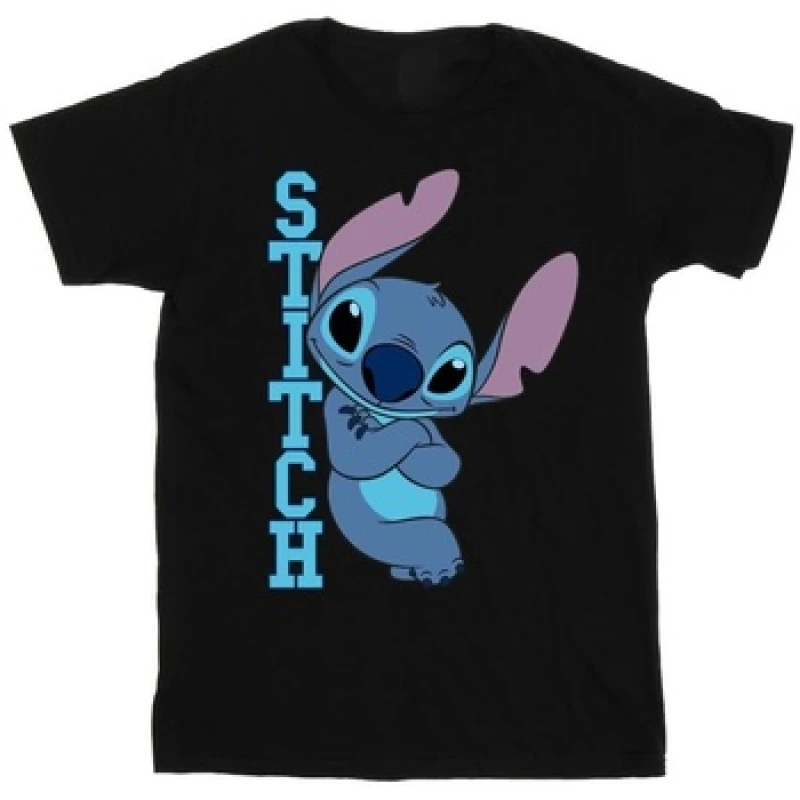 Image of Disney Lilo And Stitch Posing Cotton T-Shirt Black