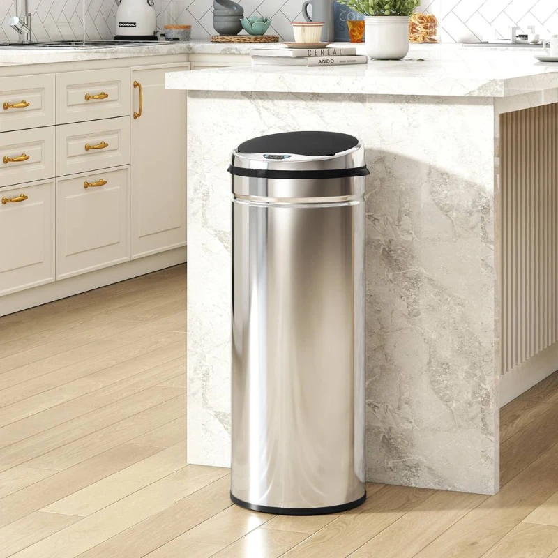 Image of HOMCOM 50L Sensor Bin, Stainless Steel Kitchen Bin with Automatic Close in Silver Size: Large Silver Unisex Large