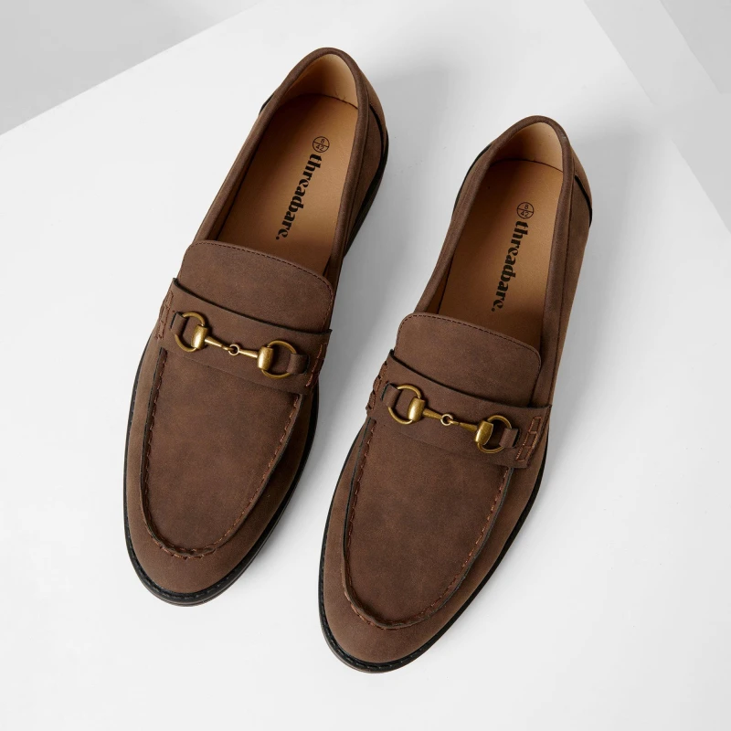 Image of Threadbare Faux Leather Snaffle Loafers Chocolate male 12