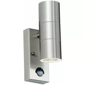 Image of Loops - IP44 Outdoor Twin Light Stainless Steel Round Doorway Lamp Wall Porch Security