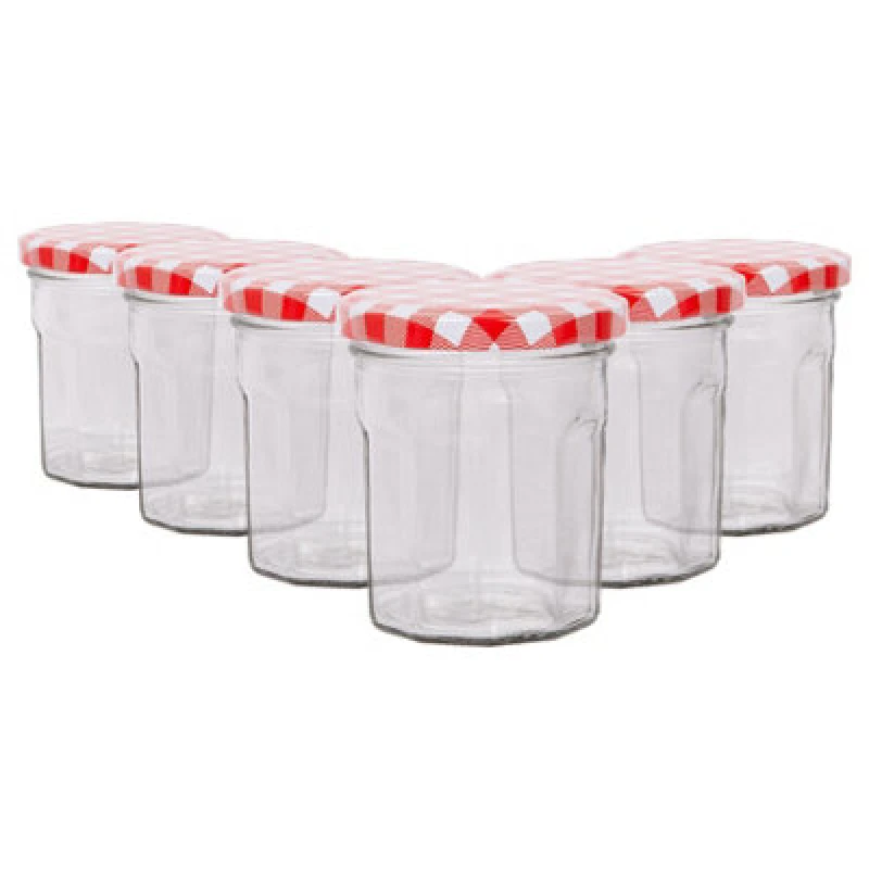 Image of Argon Tableware Glass Jam Jars With Red Gingham Lids - 150ml - Pack Of 6