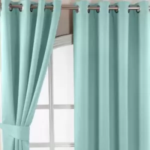 Image of Homescapes - homecapes Pastel Blue Herringbone Chevron Blackout Thermal Curtains Pair Eyelet Style, 45x72'