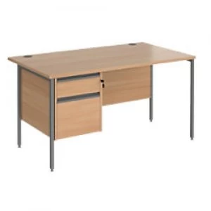 Image of Straight Desk with Beech Coloured MFC Top and Graphite H-Frame Legs and 2 Lockable Drawer Pedestal Contract 25 1400 x 800 x 725mm