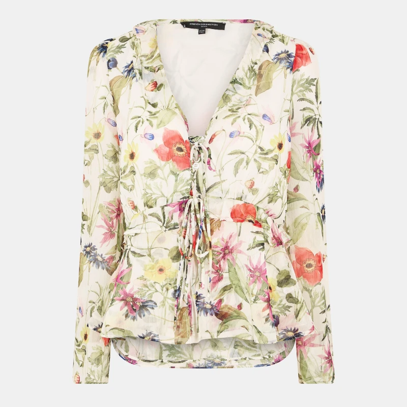 Image of French Connection Womens FC Monica Long-Sleeve Blouse White Multi female 8 (XS)