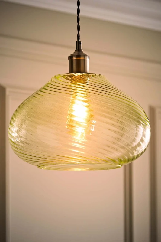 Image of ValueLights ValueLights Corinne Twill Spiral Bulbous Glass Easy Fit Pendant Lamp Shade with LED Bulb in Light Green Light Green One Size Unisex 505940