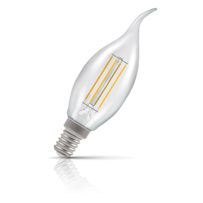 Image of Crompton Lamps LED Bent Tip Candle 4.2W E14 Dimmable Filament Warm White Clear (40W Eqv)