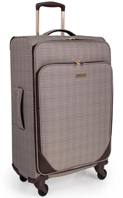 Image of London Fog The Camberley Soft Shell Hold Luggage 4 Spinner Wheeled Suitcase in Brown Size: Large Brown Unisex Large