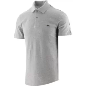 Image of Lacoste Silver Chine Grey Branded Bands Stretch Cotton Polo Shirt