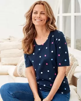 Image of Cotton Traders Womens In-Print ½ Sleeve Scoop Neck Jersey Top in Blue