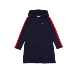 Image of Lacoste Girls Contrast Band Hooded Dress Size 4 yrs Navy Blue / Red