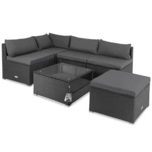 Image of 5 Seater Poly Rattan Corner Sofa Black/Anthracite with Extra Thick Cushions