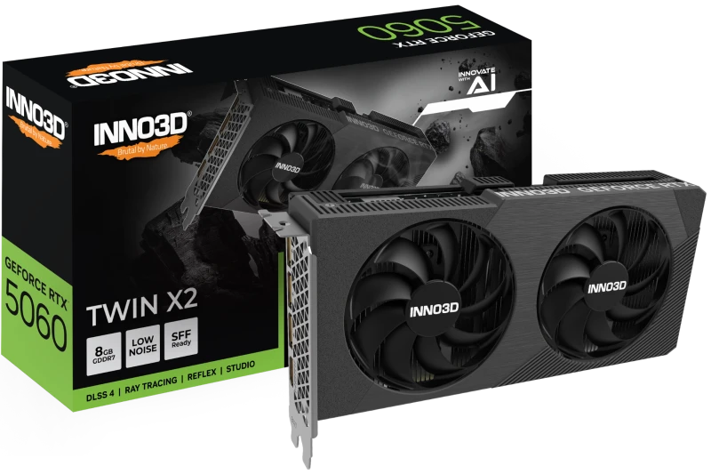 Image of INNO3D GeForce RTX 5060 Twin X2 8GB GDDR7 Graphics Card - Black - N50602-08D7-195071N