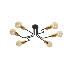 Image of Harmony Black/Copper Multi Arm Semi Flush Ceiling light 6x E27