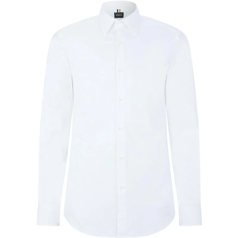 Image of Boss Mens Hays Long-Sleeve Plain Shirt White male 15 inch