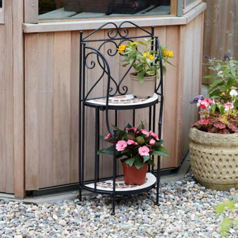 Image of Home Source Sunflower Mosaic Indoor Outdoor Metal Plant Storage Garden Stand Black