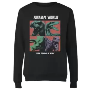 Image of Jurassic Park World Four Colour Faces Womens Sweatshirt - Black - L