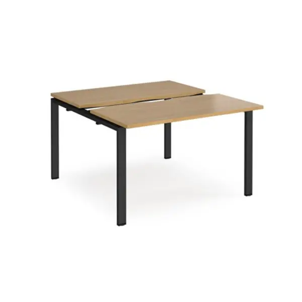 Image of Adapt Bench Desk 2 Person Rectangular Desks 1200mm With Sliding Tops Oak Tops With Black Frames 1200mm Depth Adapt Oak STE1212-K-O