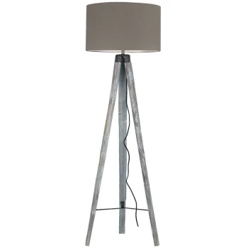 Image of Fan Europe Lighting - Fan Europe GALLERY Tripod Floor Lamp Wood, Fabric Lampshade 51x156cm