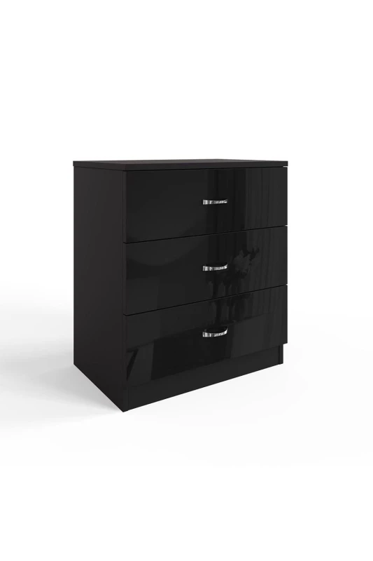 Image of FWStyle FWStyle 3 Drawer Chest Of Drawers Gloss Black One Size Unisex 5056413120038
