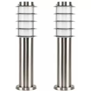 Image of Minisun - 2 x Outdoor Stainless Steel Bollard Lantern Light Post 450mm - Stainless Steel - No Bulbs