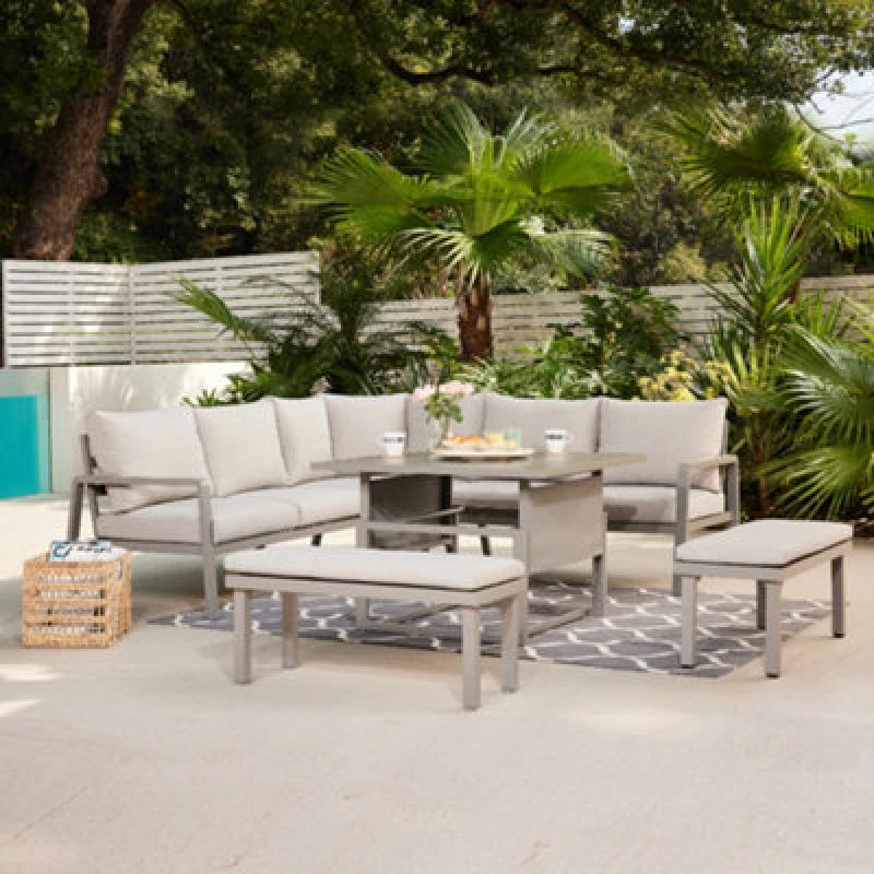 Image of Home Detail Bora Grey Corner Garden Set with Rising Table Grey