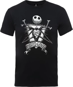 Image of Disney The Nightmare Before Christmas Jack Skellington Misfit Love Black T-Shirt - XS - Black
