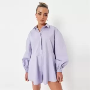 Image of Missguided Sleeve Collared Playsuit Poplin - Purple