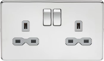 Image of KnightsBridge Screwless 13A 2G DP switched socket - polished chrome with grey insert