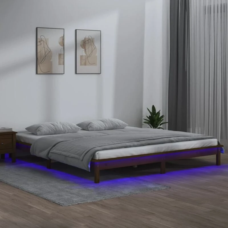 Image of vidaXL LED Bed Frame Honey Brown 140x190cm Solid Wood, Brown 820654