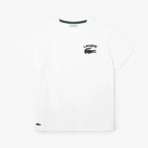 Image of Boys' Lacoste Printed Cotton Jersey T-Shirt Size 8 yrs White