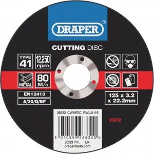 Image of Draper Flat Metal Cutting Disc 125mm 3.2mm 22mm