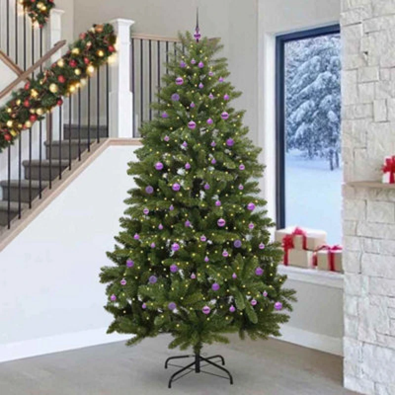 Image of vidaXL Artificial Christmas Tree with Lilac Balls Green 270cm PVC and Metal, Green 3395718