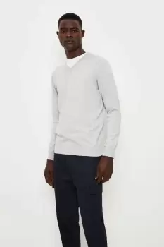 Image of Mens Cotton Rich Light Grey V-Neck Knitted Jumper