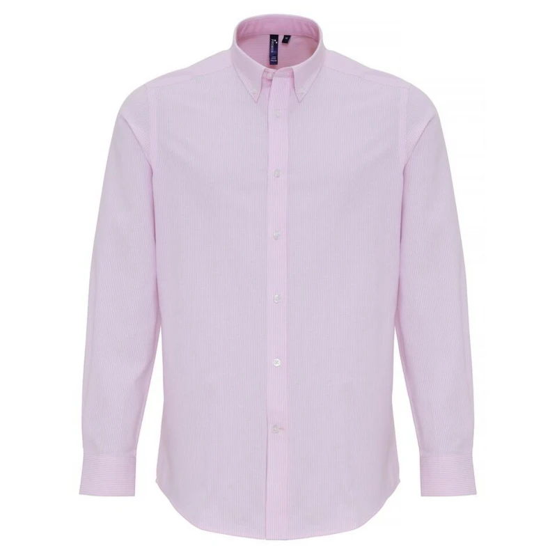 Image of Premier Premier Men Cotton Rich Oxford Stripe Shirt in White Size: Small White S Male 5059269014049