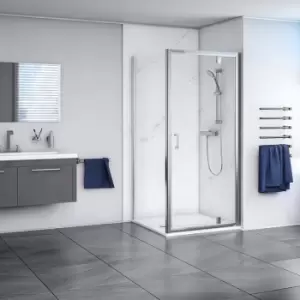 Image of Aqualux Framed 6mm Pivot Door & Side Panel Shower Enclosure with Tray and Waste Kit 800x800mm in Chrome